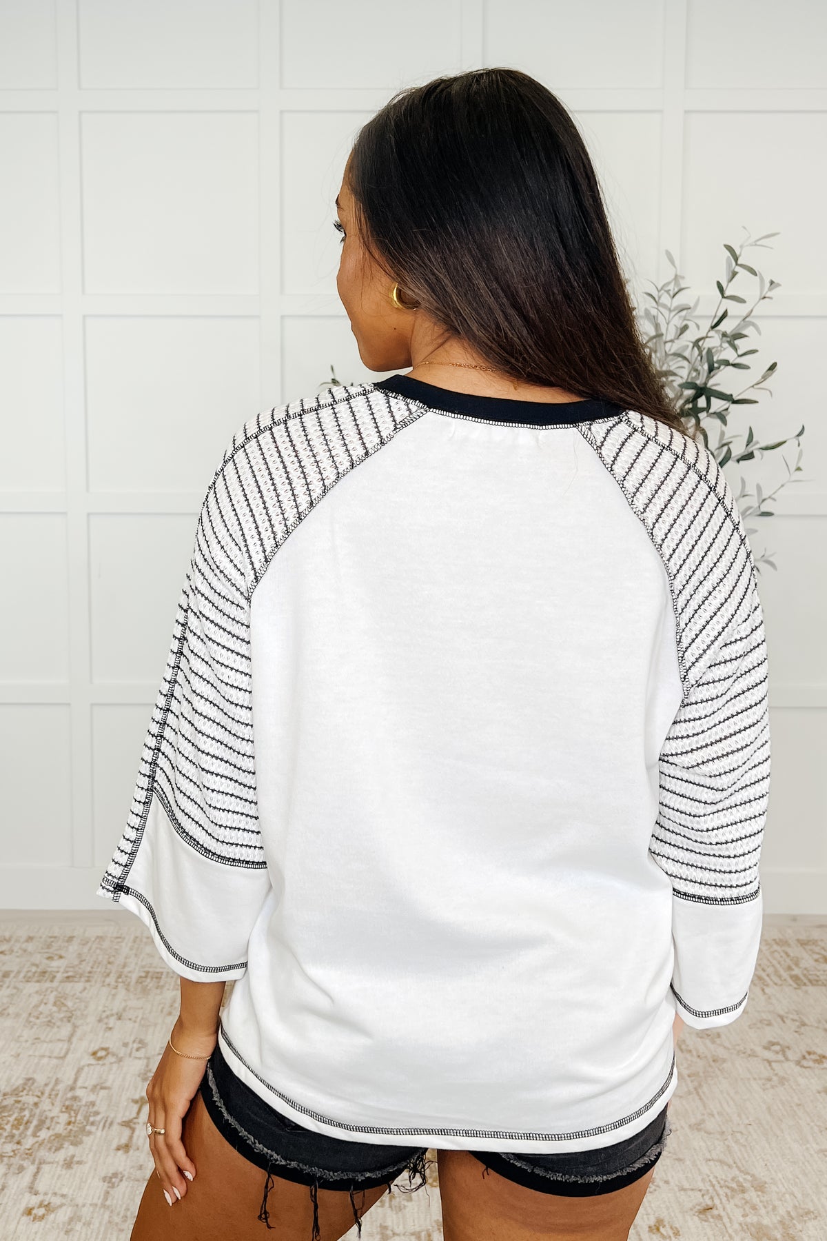 Preoccupied Striped Sleeve Top in Black - 4/25/2025