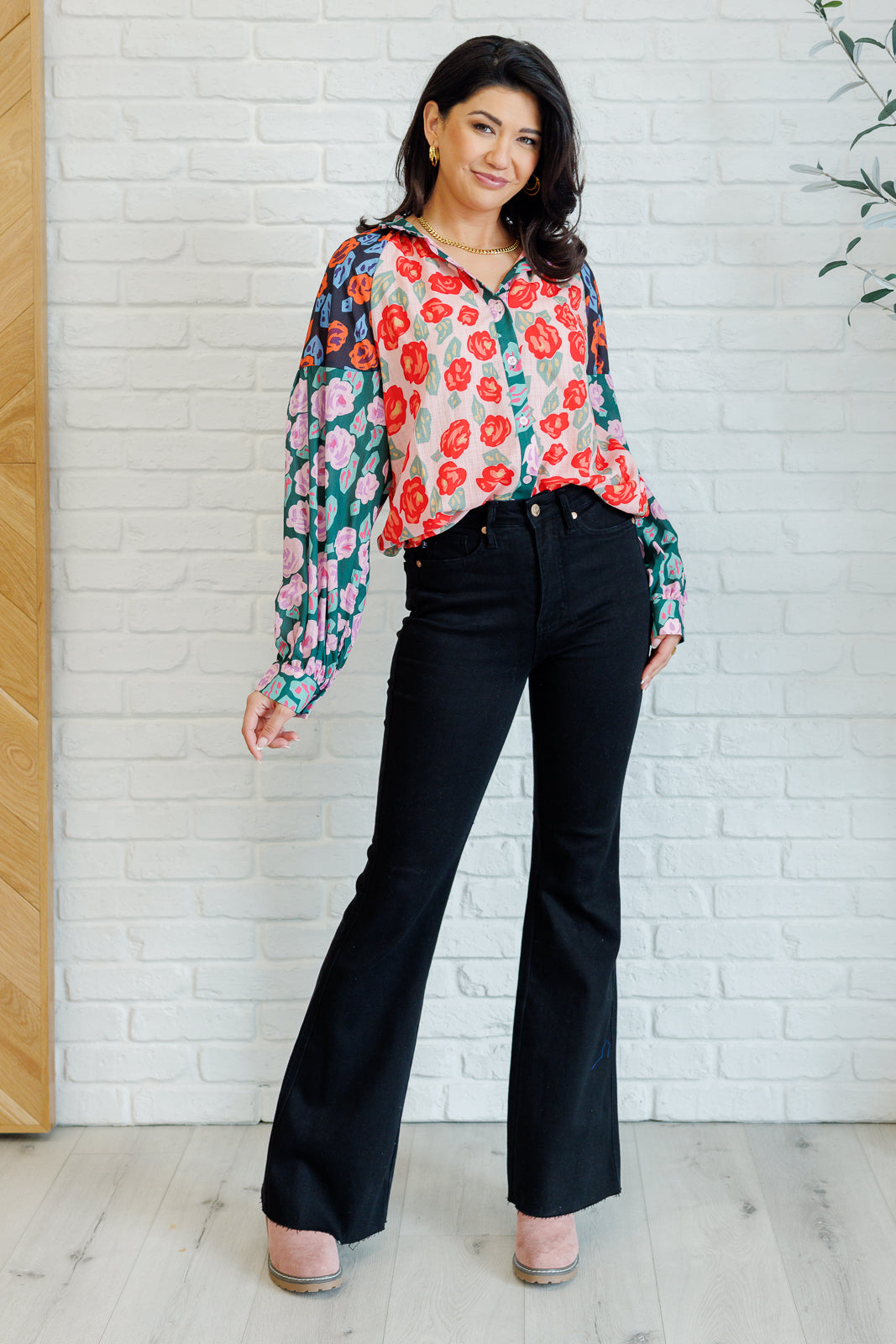 Presupposed Ideas Mixed Print Button Up Blouse - 9/2/2025 NEW