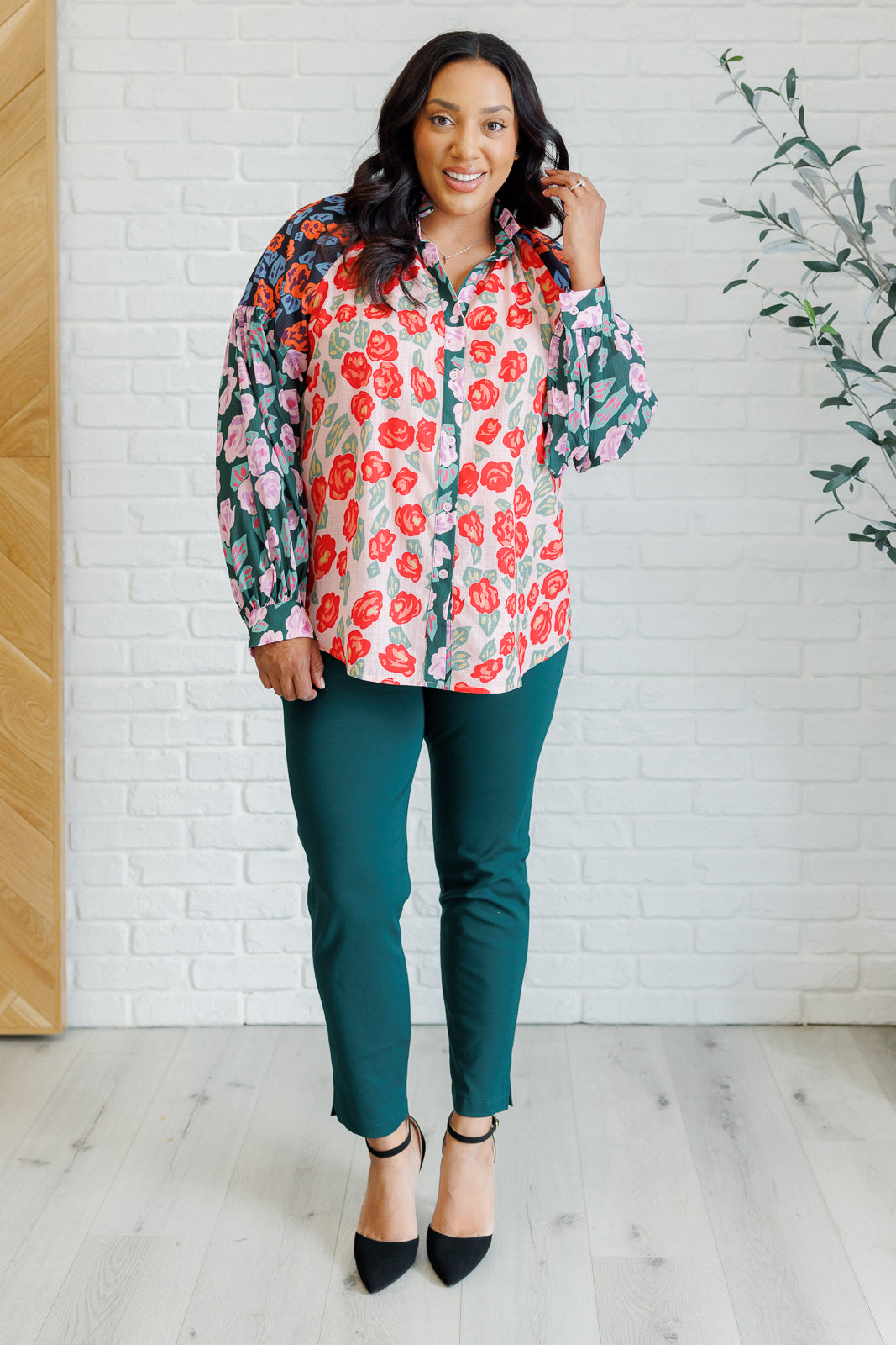 Presupposed Ideas Mixed Print Button Up Blouse - 9/2/2025 NEW