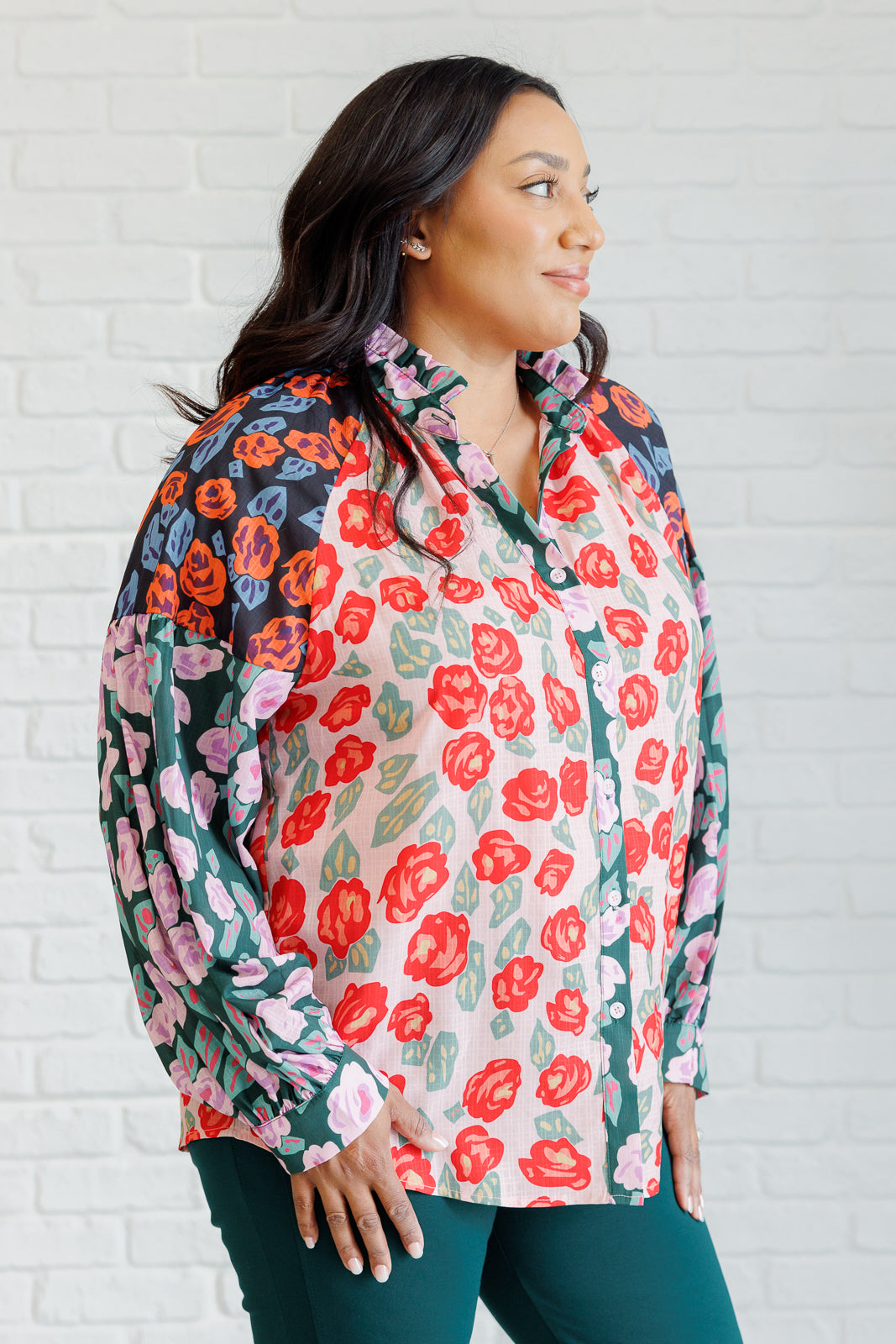 Presupposed Ideas Mixed Print Button Up Blouse - 9/2/2025 NEW