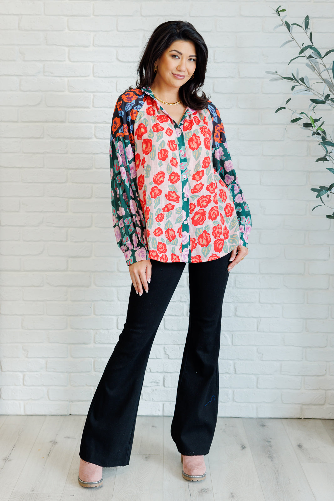 Presupposed Ideas Mixed Print Button Up Blouse - 9/2/2025 NEW