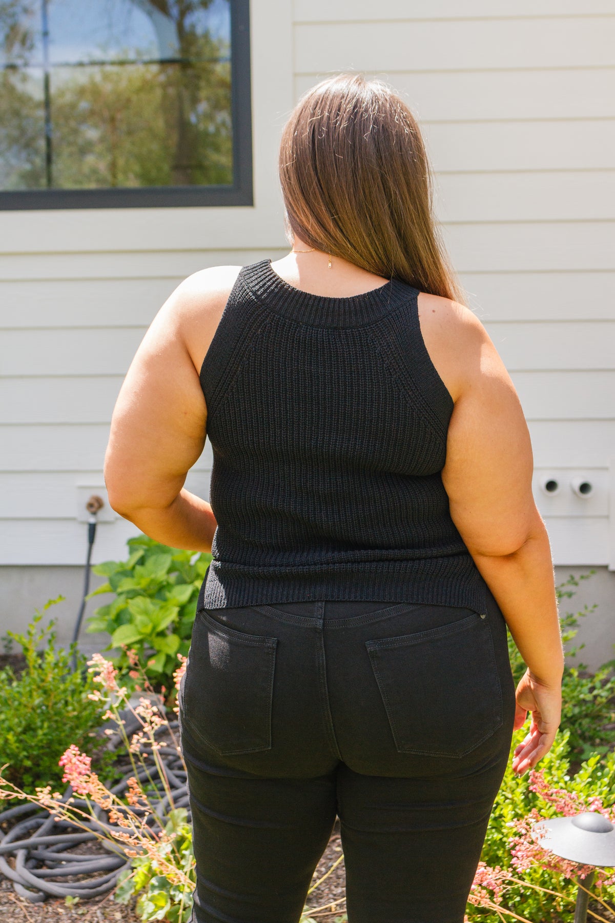 Previous Engagement Halter Neck Sweater Tank in Black - 8/15/2023