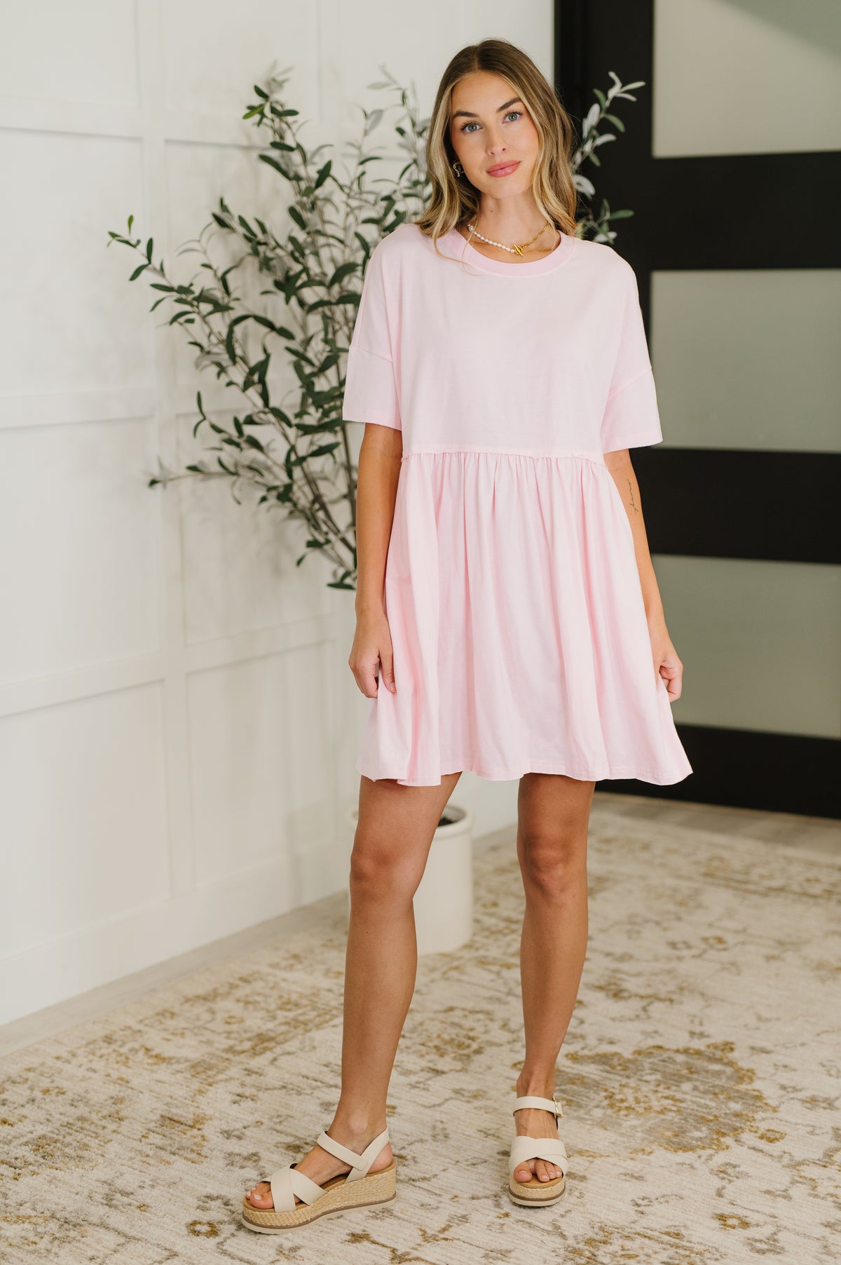 PREORDER: Relaxed Drop Shoulder Dress in Light Pink - Ships in 2-3 weeks