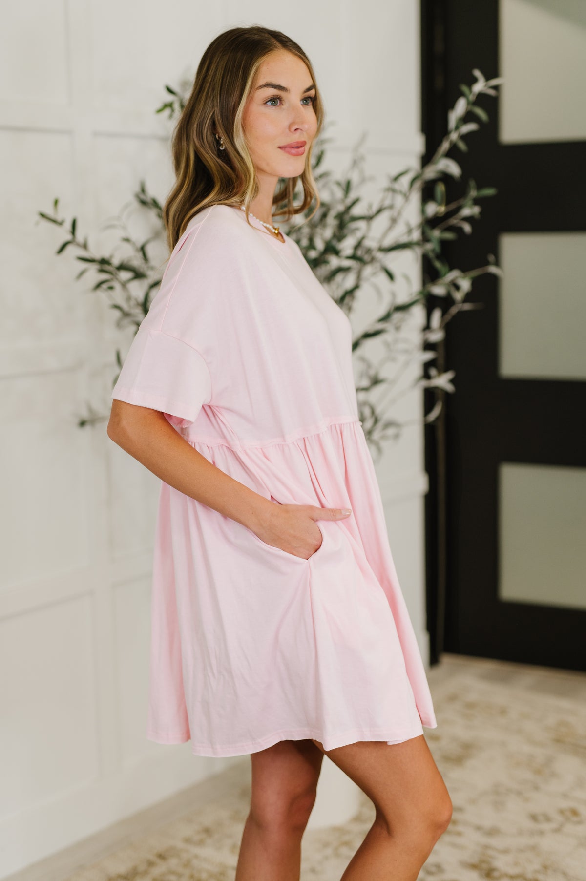PREORDER: Relaxed Drop Shoulder Dress in Light Pink - Ships in 2-3 weeks