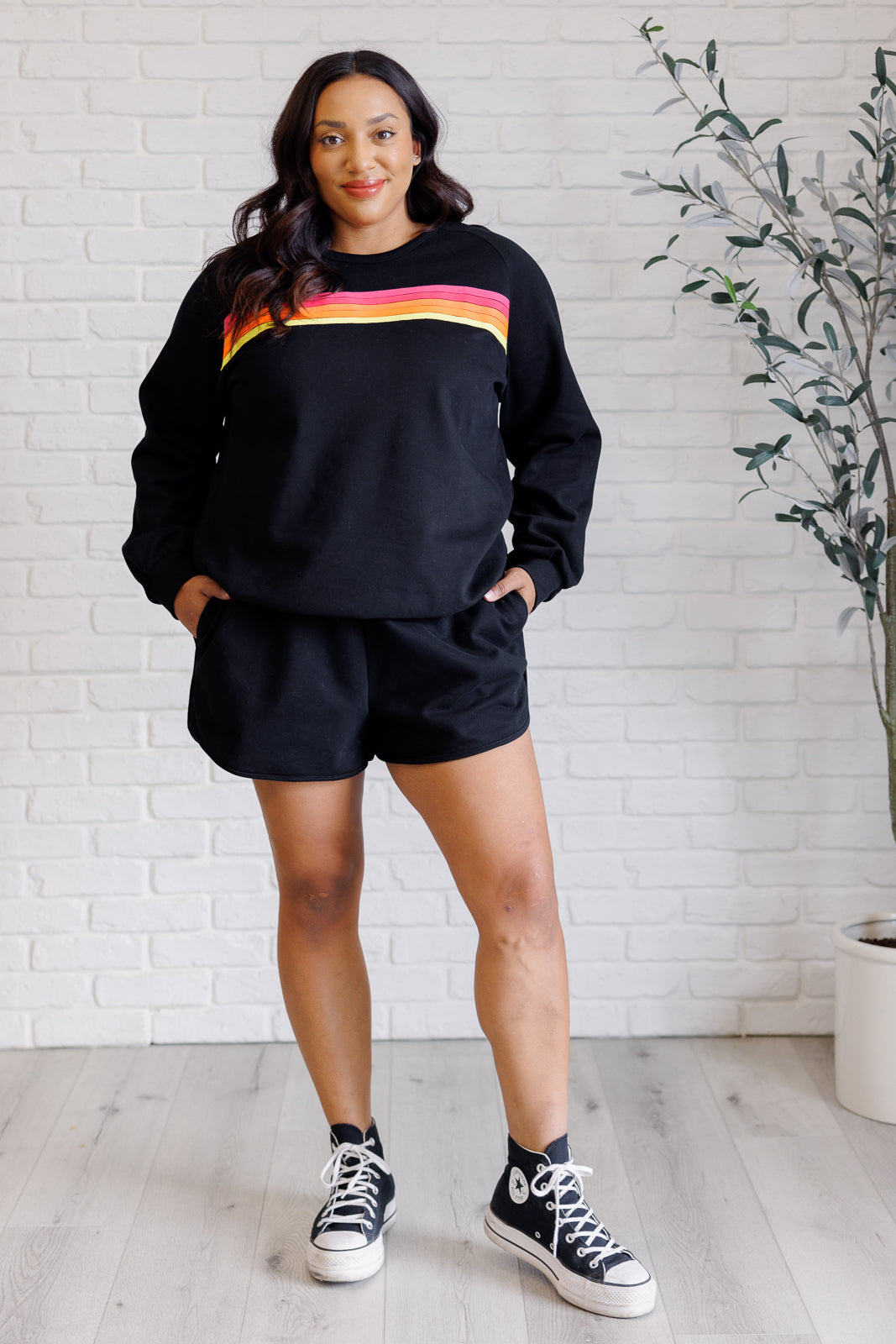 Retro Rainbow Shorts Set in Black - 1/9/2025