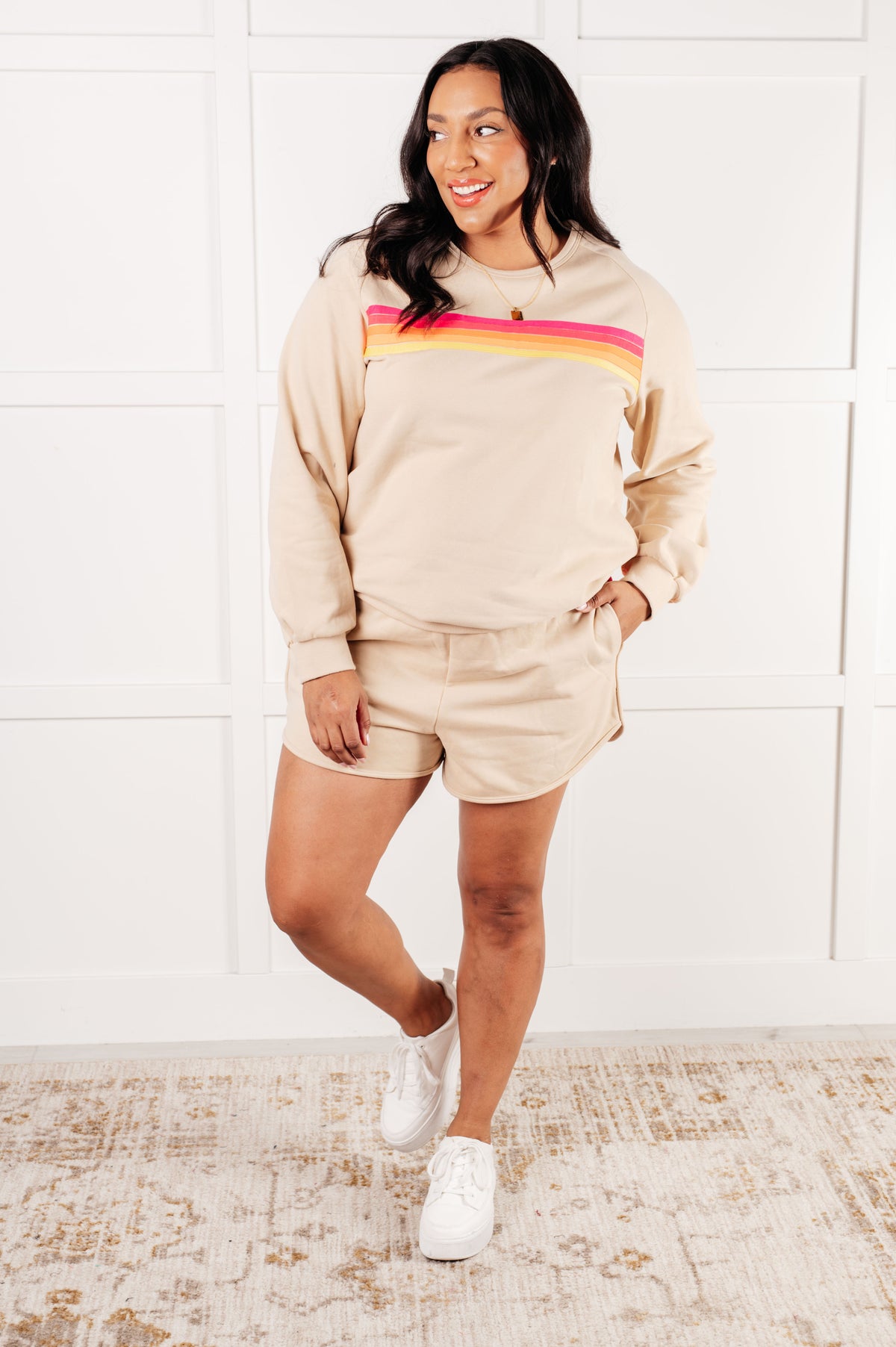 Retro Rainbow Shorts Set in Tan - 7/31/2025
