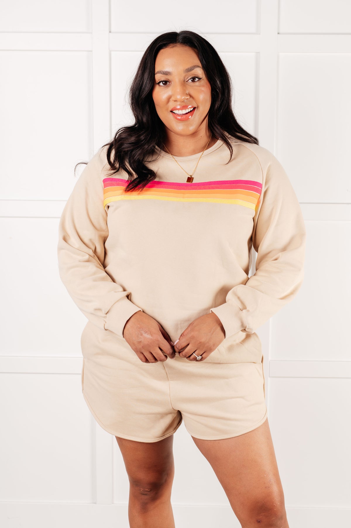 Retro Rainbow Shorts Set in Tan - 7/31/2025