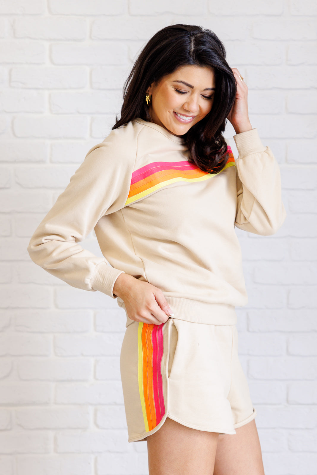 Retro Rainbow Shorts Set in Tan - 7/31/2025