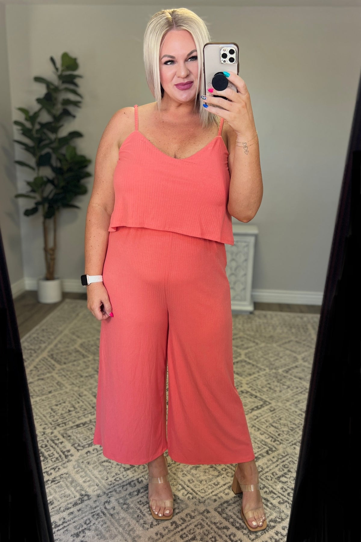 Ribbed Double Layer Jumpsuit in Deep Coral - 7/19/2023