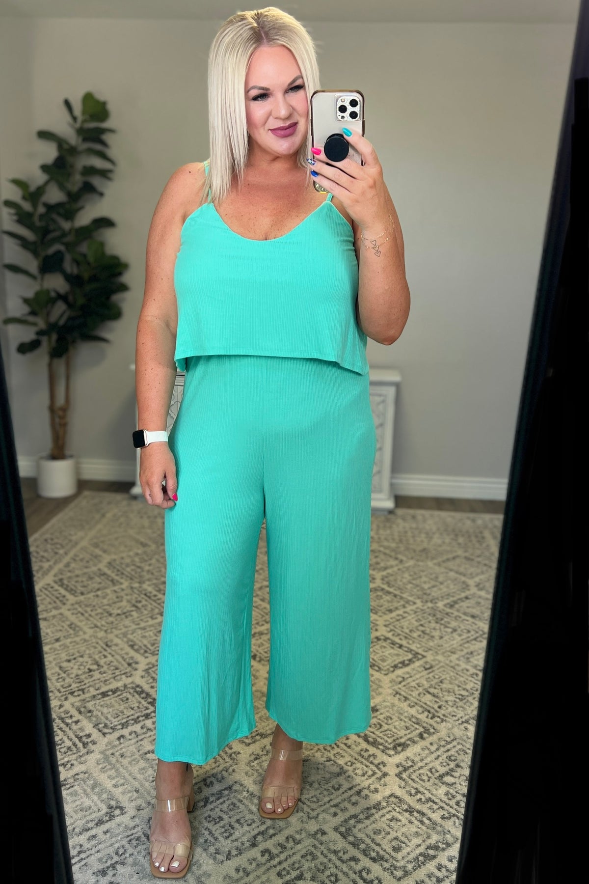 Ribbed Double Layer Jumpsuit in Mint - 7/19/2023