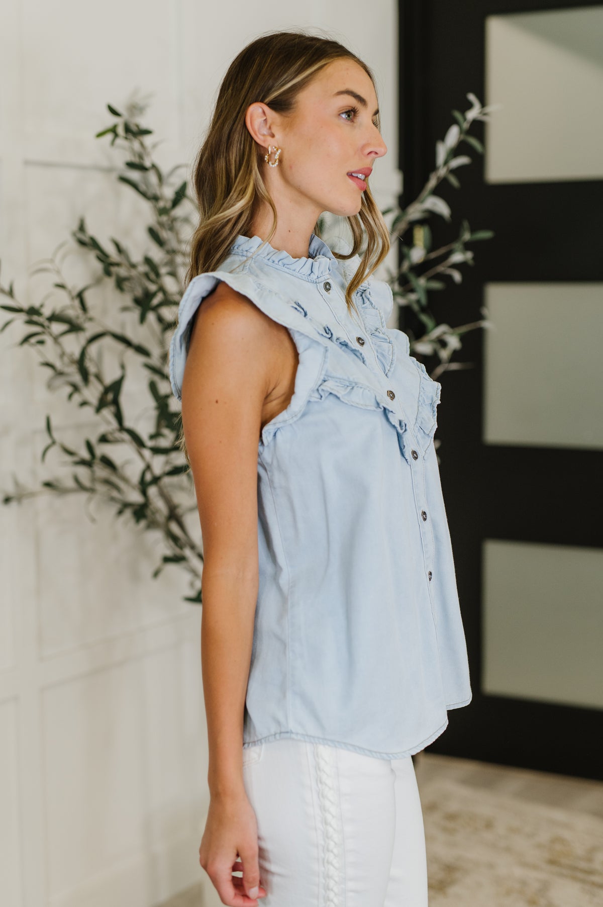 PREORDER: Ruffle Detailed Flutter Sleeve Top - Ships in 4 weeks