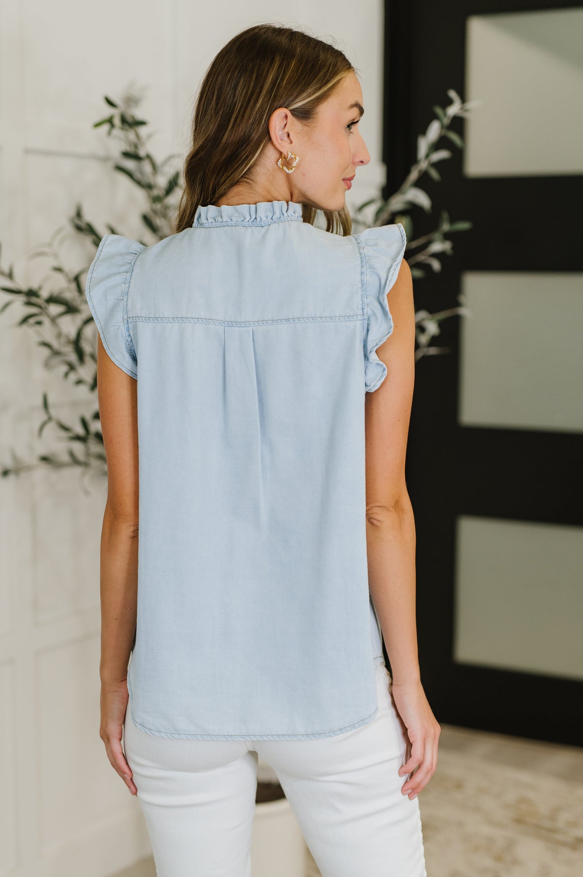 PREORDER: Ruffle Detailed Flutter Sleeve Top - Ships in 4 weeks
