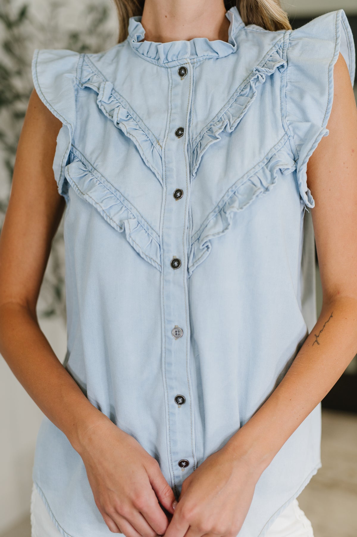 PREORDER: Ruffle Detailed Flutter Sleeve Top - Ships in 4 weeks