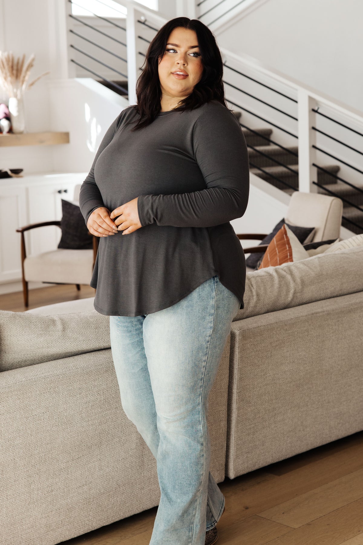 Scoop Me Up Long Sleeve Top in Ash Grey - 10/10/2023