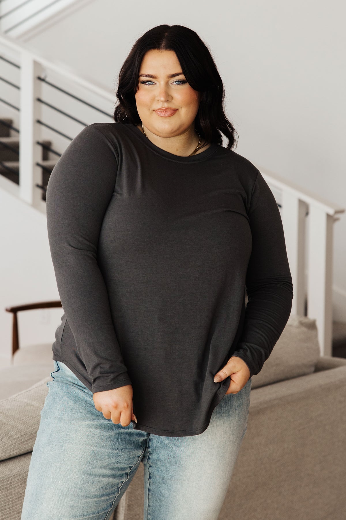 Scoop Me Up Long Sleeve Top in Ash Grey - 10/10/2023