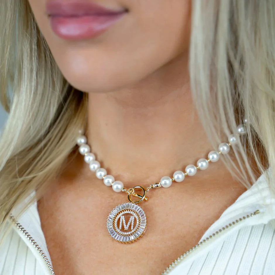 PREORDER: Pearl Chain Radiant Initial Necklace - Custom Order