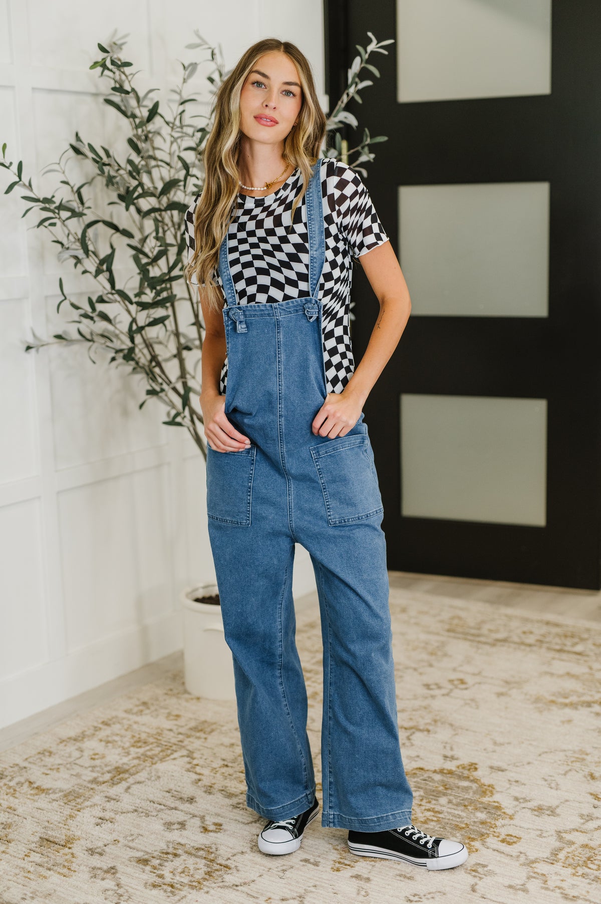 PREORDER: Sheer Checkered Layering Short Sleeve Top - Ships in 2-3 weeks