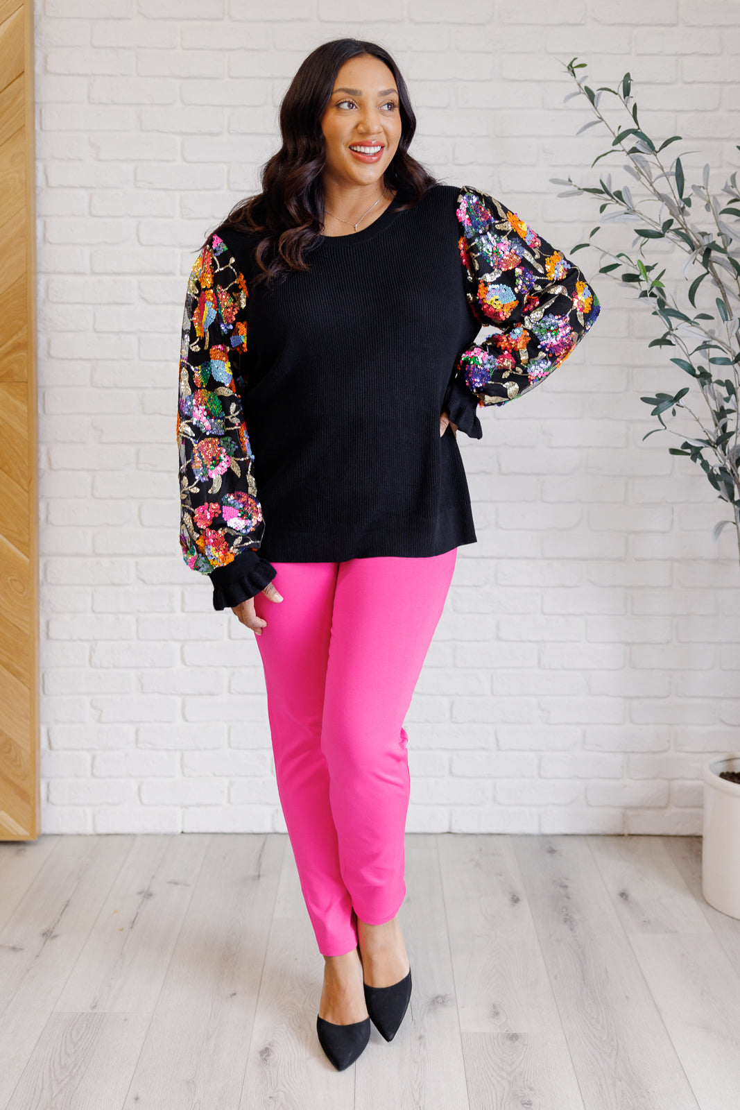 She is the Party Floral Sequins Mesh Sleeve Top - 9/11/2025