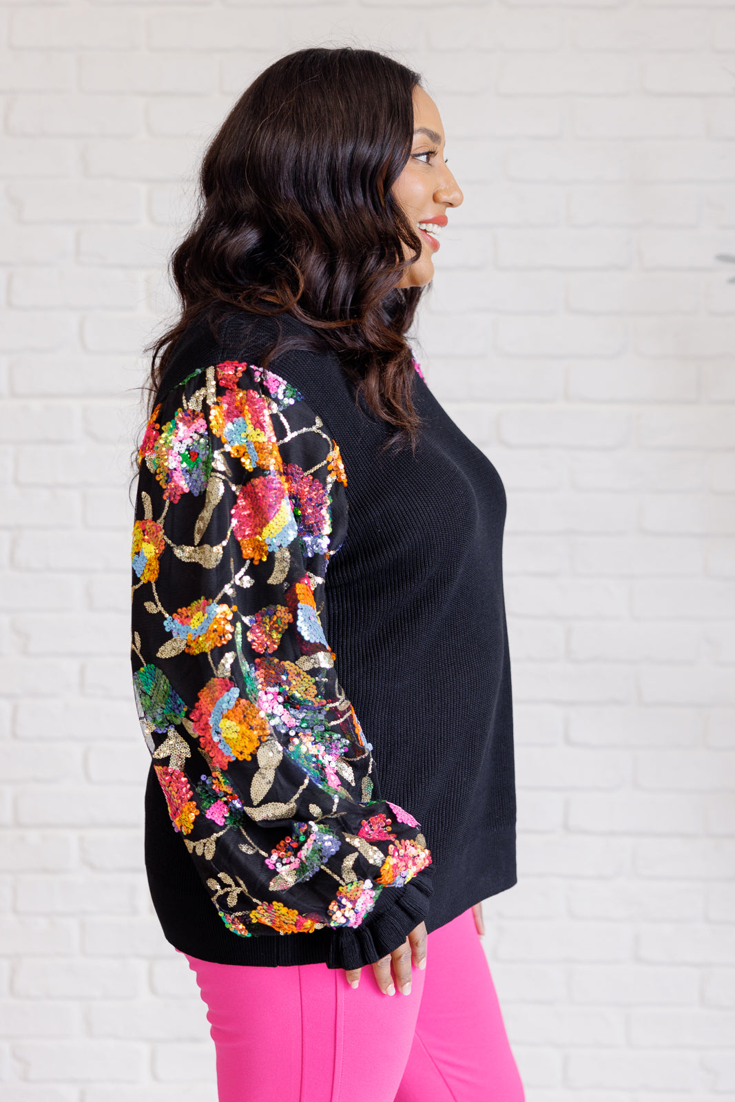She is the Party Floral Sequins Mesh Sleeve Top - 9/11/2025