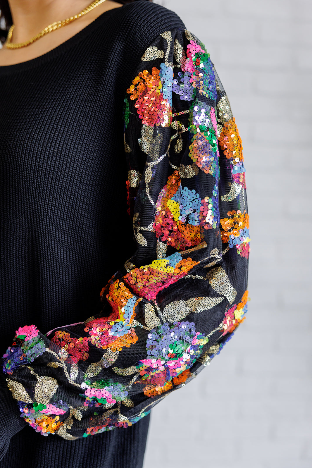 She is the Party Floral Sequins Mesh Sleeve Top - 9/11/2025