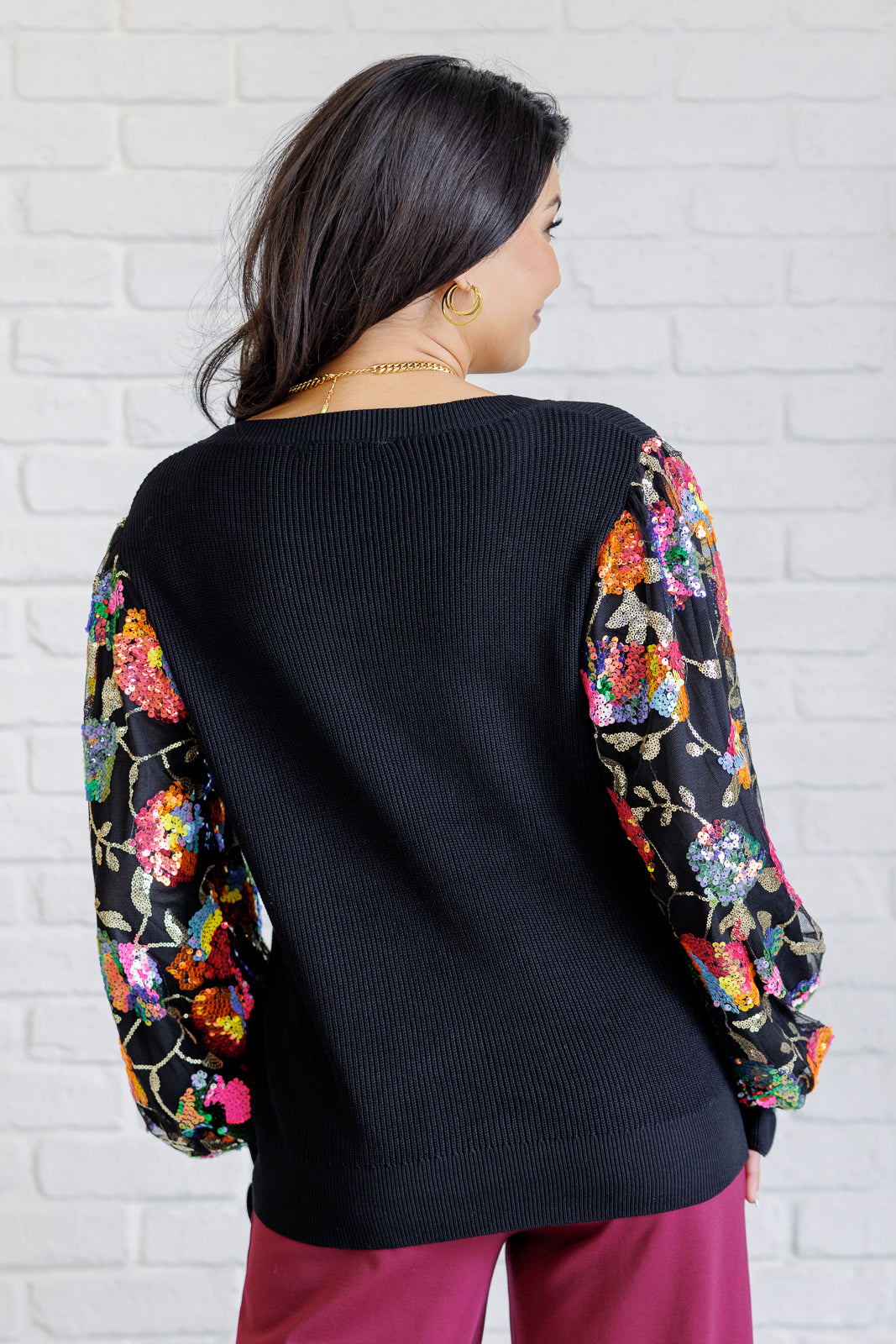 She is the Party Floral Sequins Mesh Sleeve Top - 9/11/2025