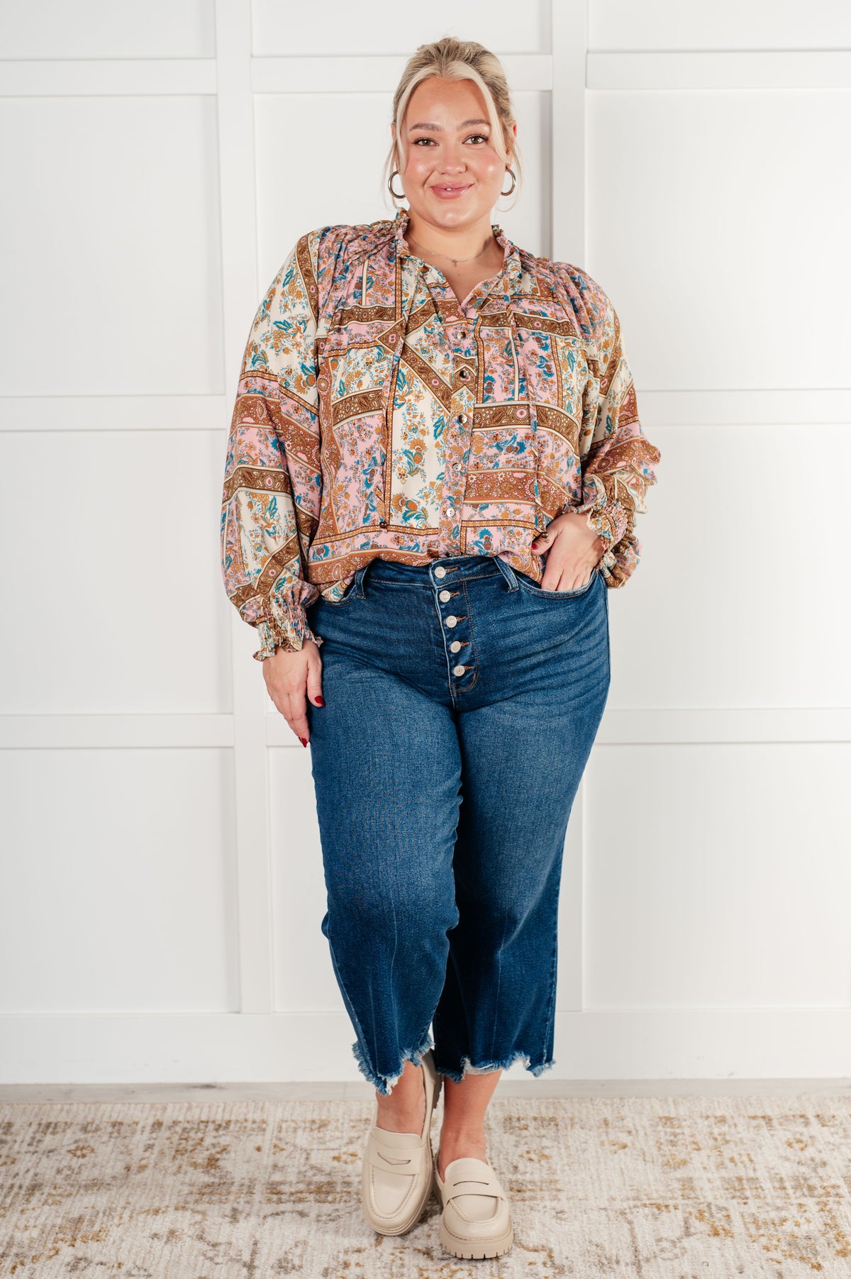 Show and Tell Mixed Print Peasant Blouse - 9/29/2025