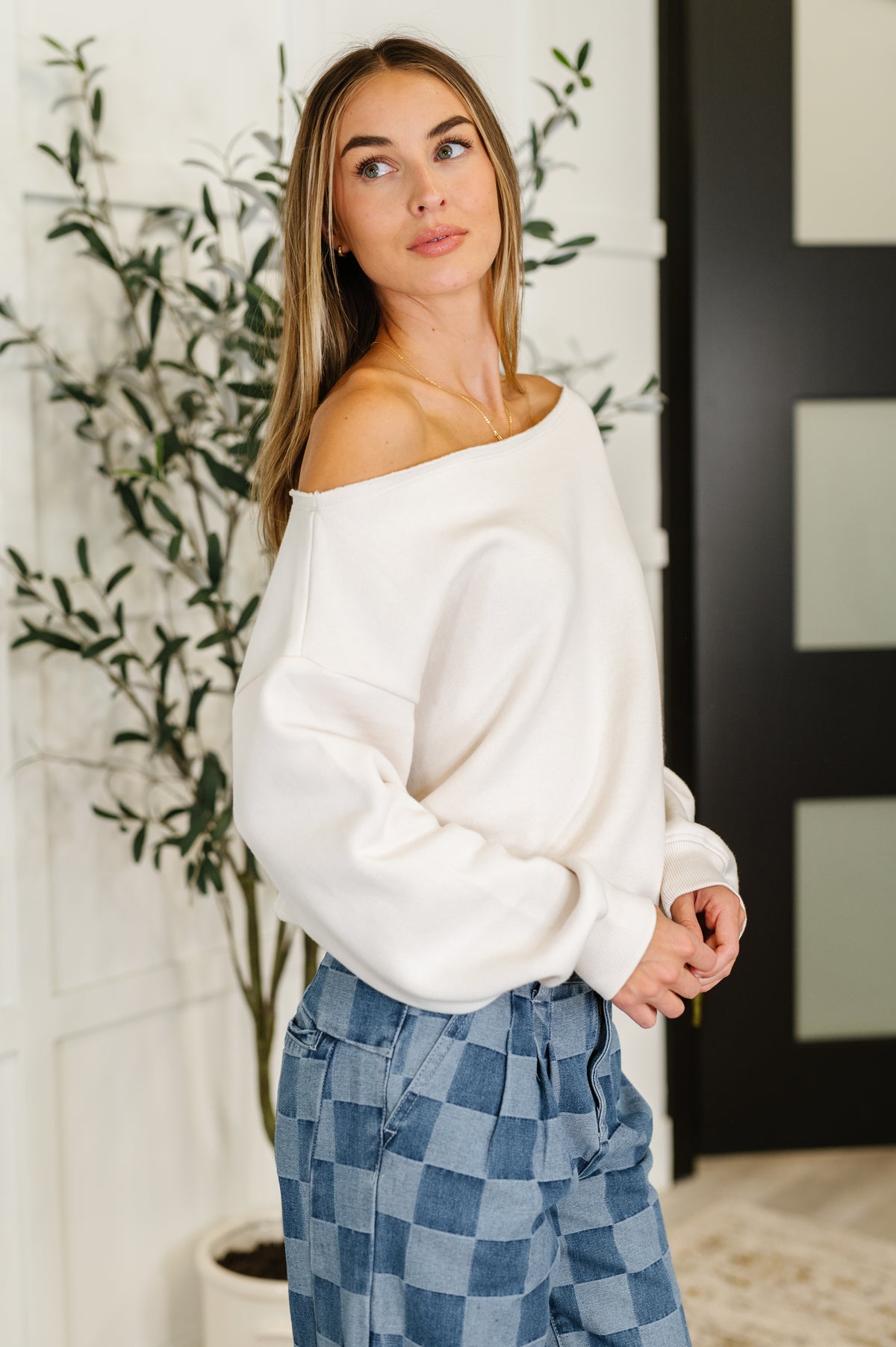 Side Hustle Off Shoulder Long Sleeve Top in Bone - 8/1/2025 NEW