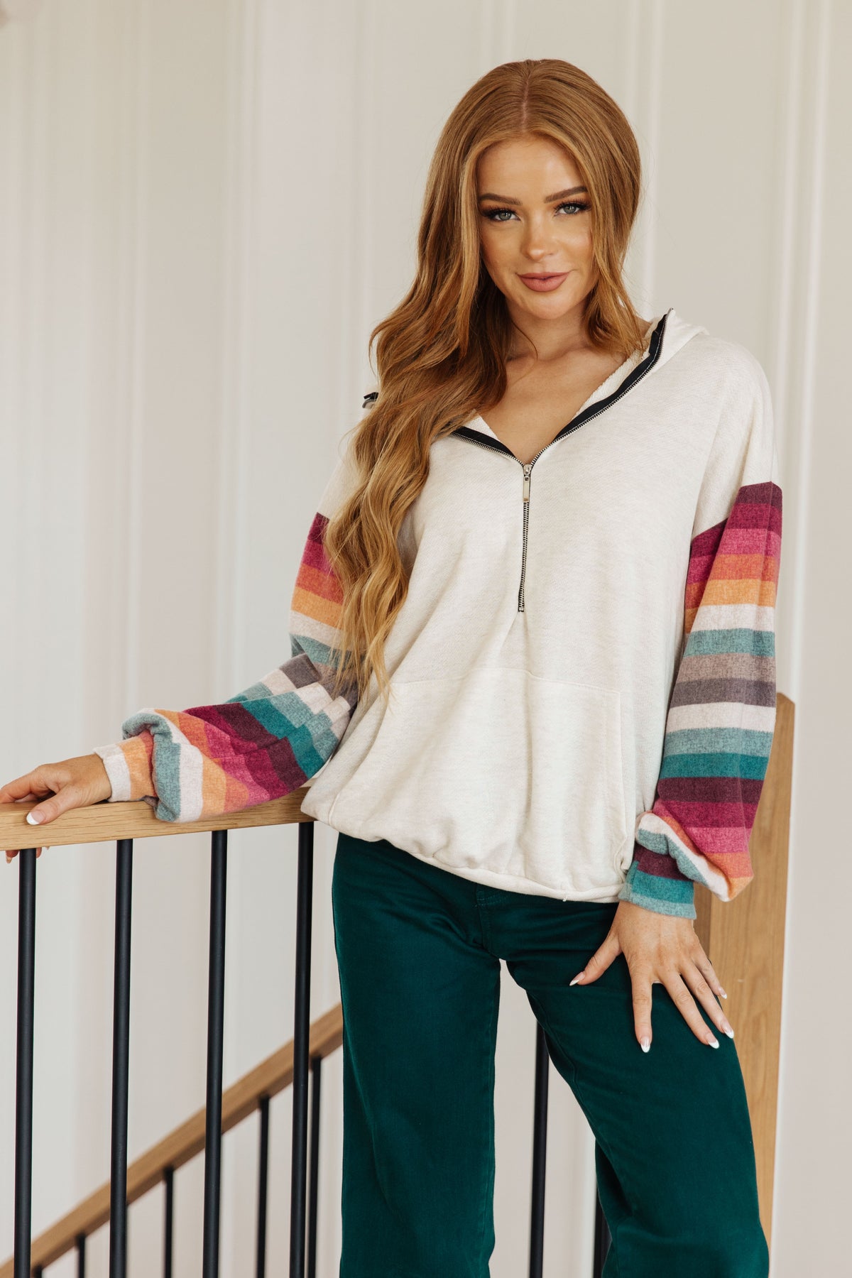 Skip and A Hop Rainbow Sleeve Half Zip Hoodie - 9/14/2023