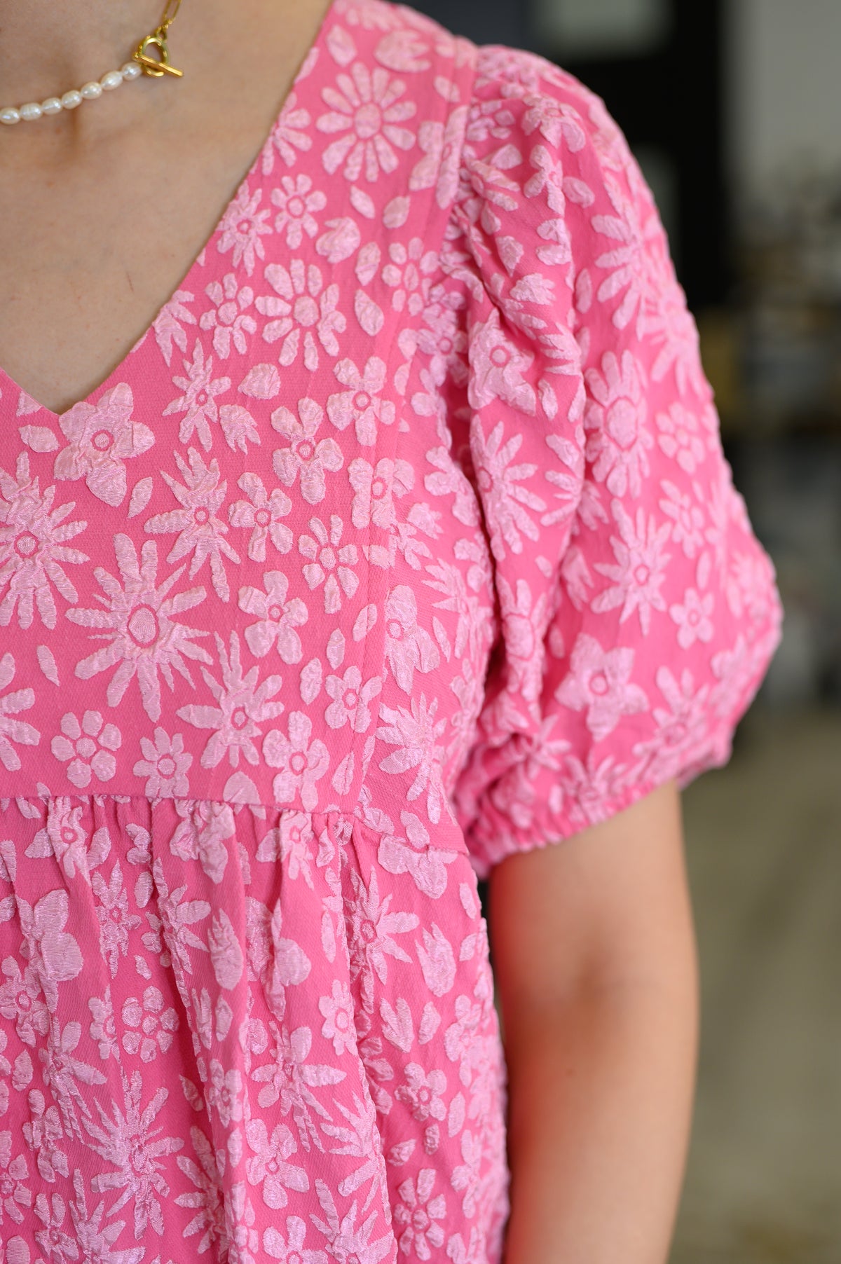 Softly Spoken Textured V-Neck Dress in Hot Pink - 8/12/2025 NEW