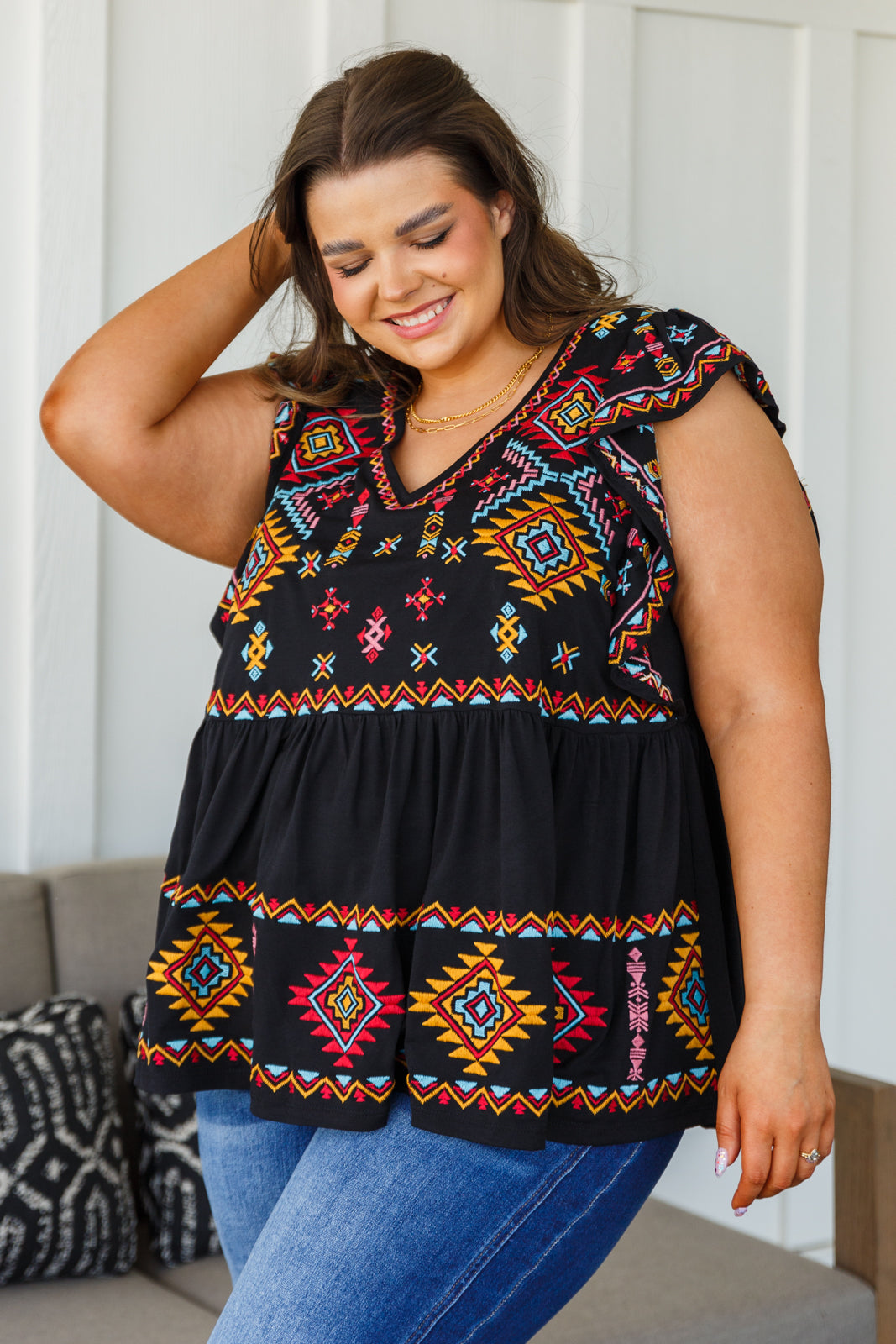 Sophia Embroidered Blouse in Black - 6/1/2023