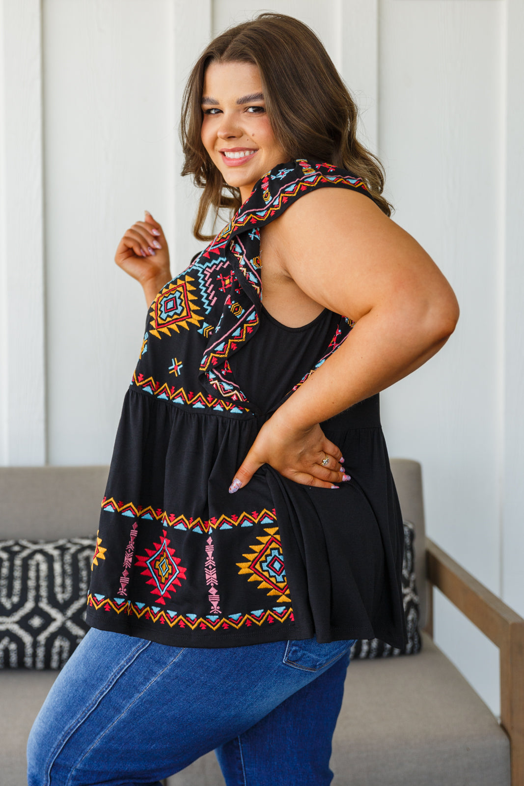 Sophia Embroidered Blouse in Black - 6/1/2023