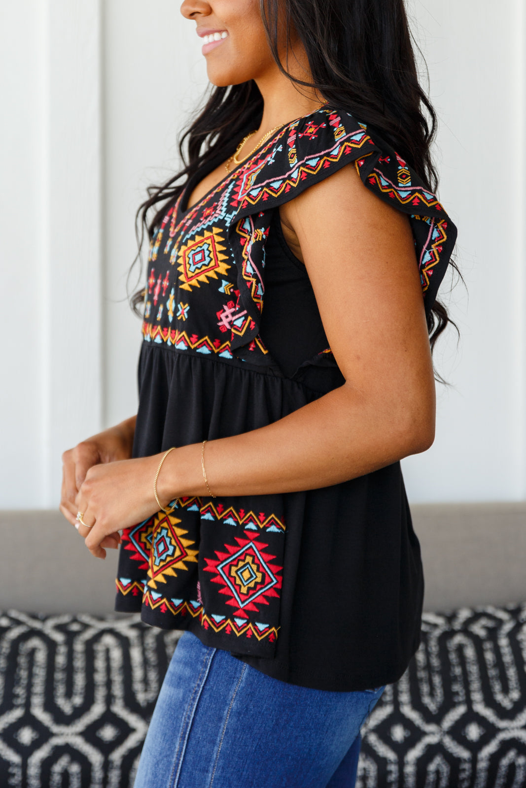 Sophia Embroidered Blouse in Black - 6/1/2023
