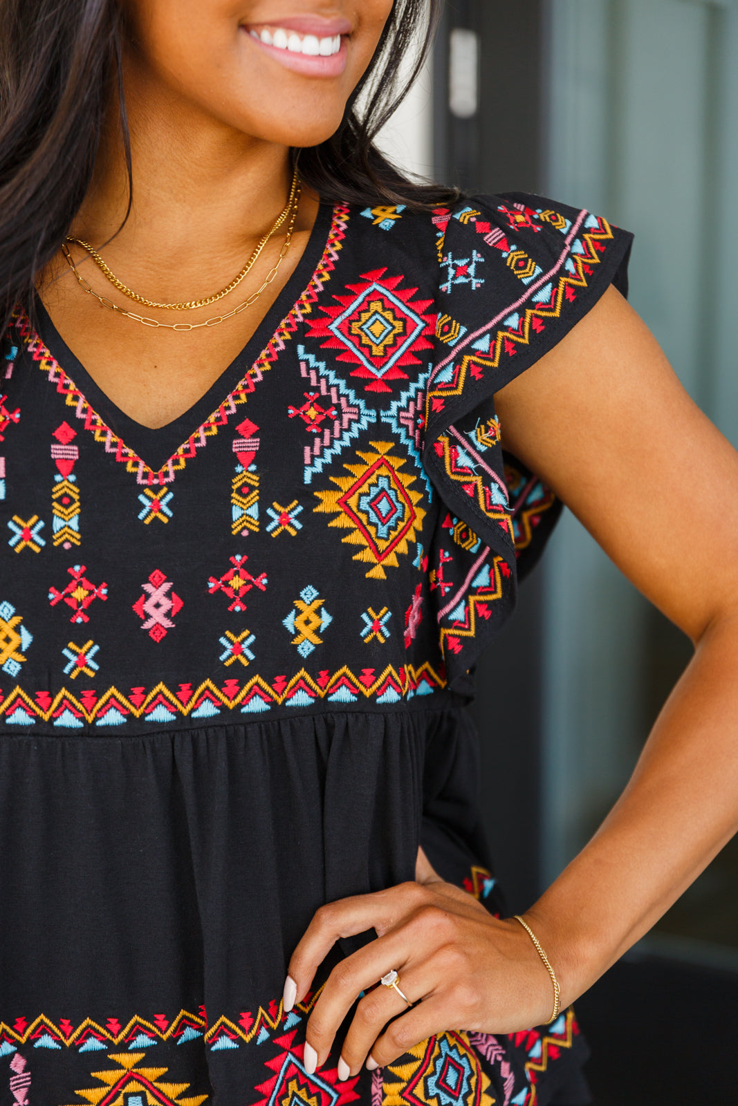 Sophia Embroidered Blouse in Black - 6/1/2023