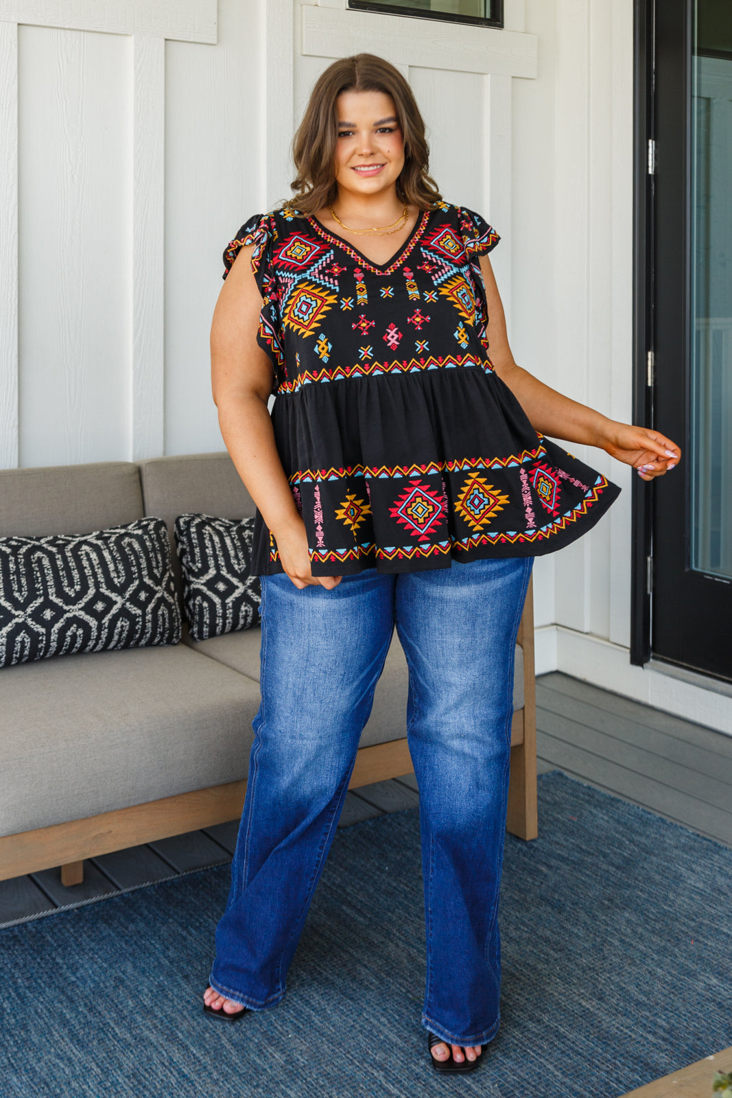 Sophia Embroidered Blouse in Black - 6/1/2023