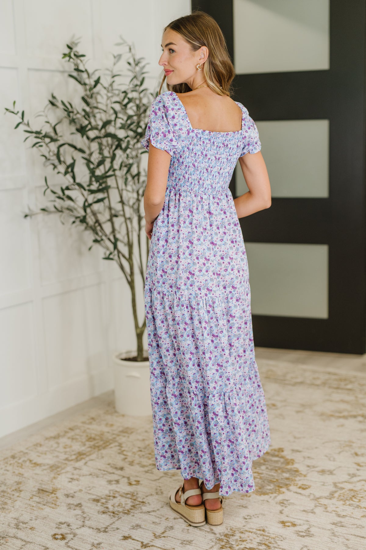 PREORDER: Square Neck Dress in Purple Floral - Ships in 4 weeks