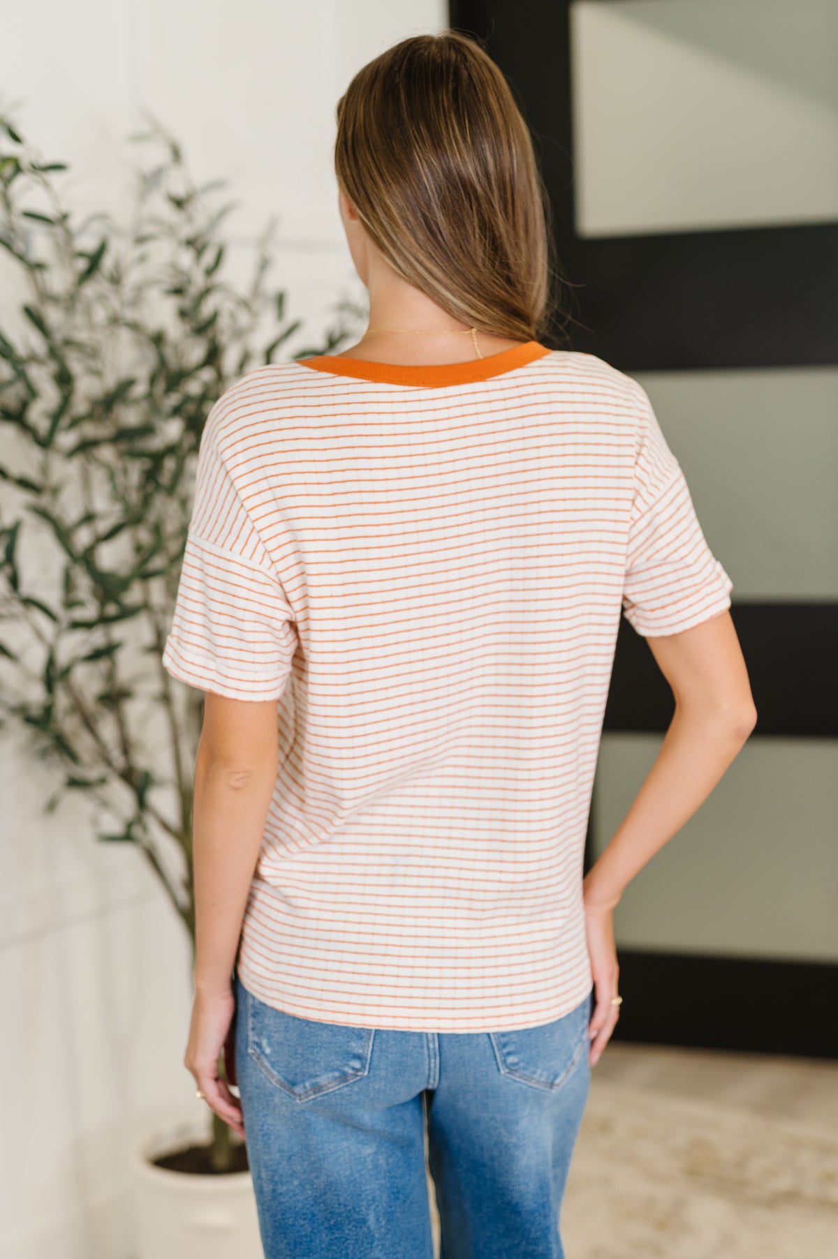 Sunbeam Shuffle Banded Round Neck Top in Orange - 7/8/2025 NEW