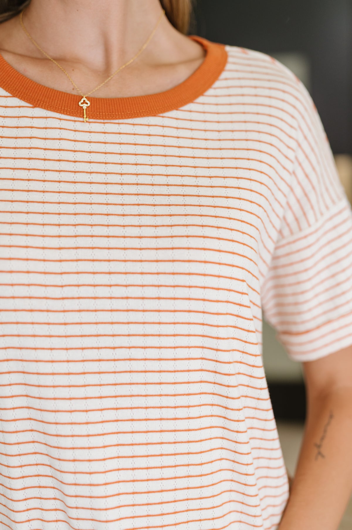 Sunbeam Shuffle Banded Round Neck Top in Orange - 7/8/2025 NEW