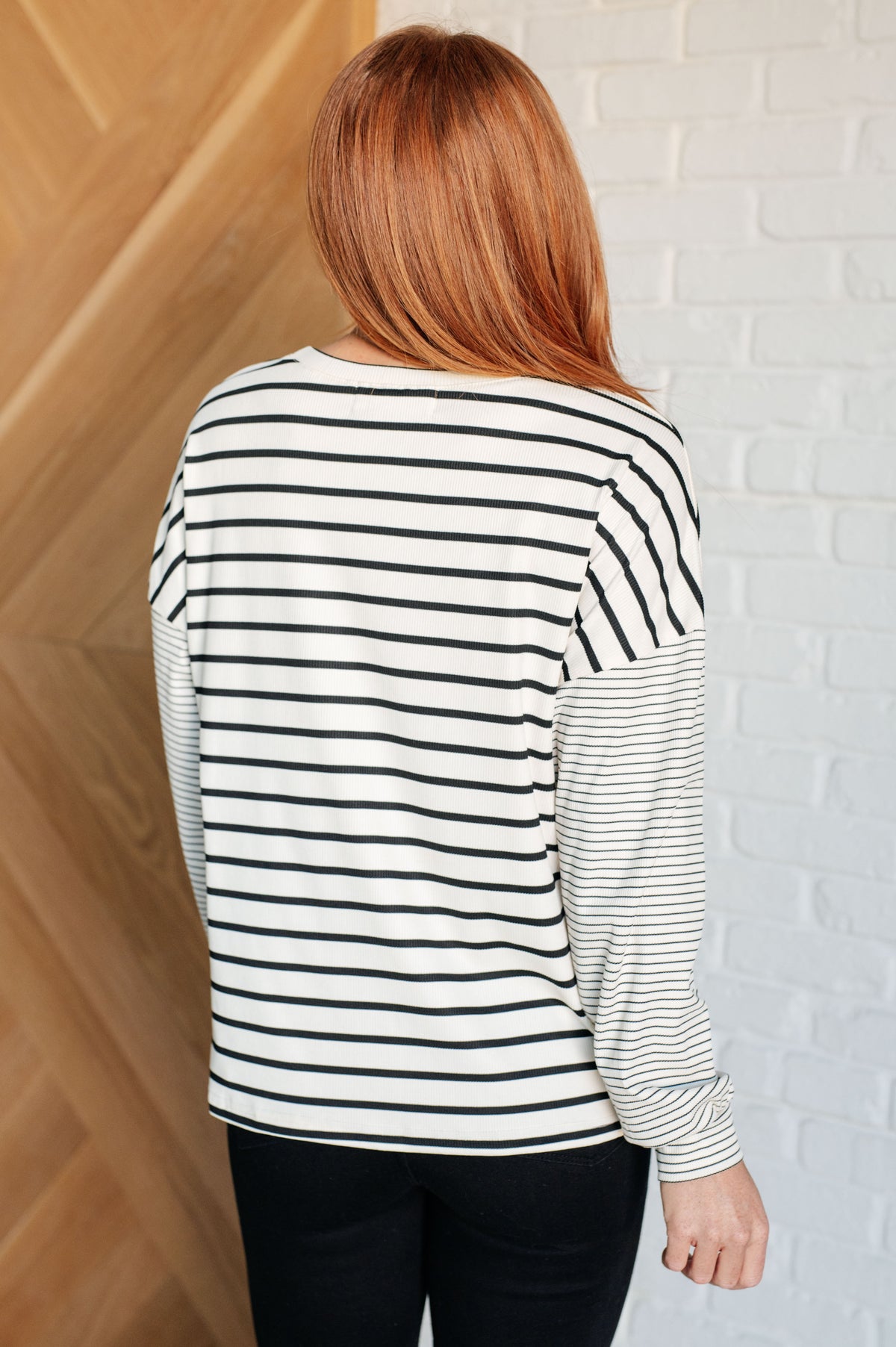 Super Clever Patchwork Striped Top in Ivory - 12/3/2024