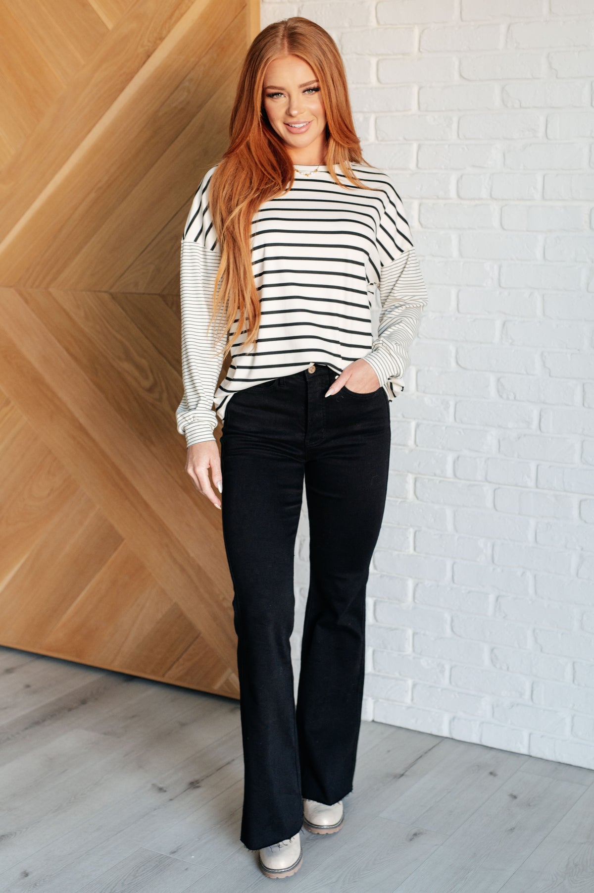 Super Clever Patchwork Striped Top in Ivory - 12/3/2024