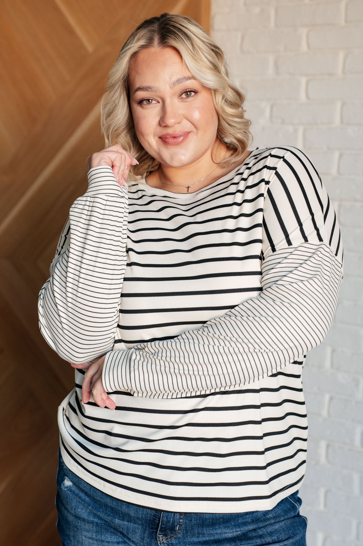 Super Clever Patchwork Striped Top in Ivory - 12/3/2024