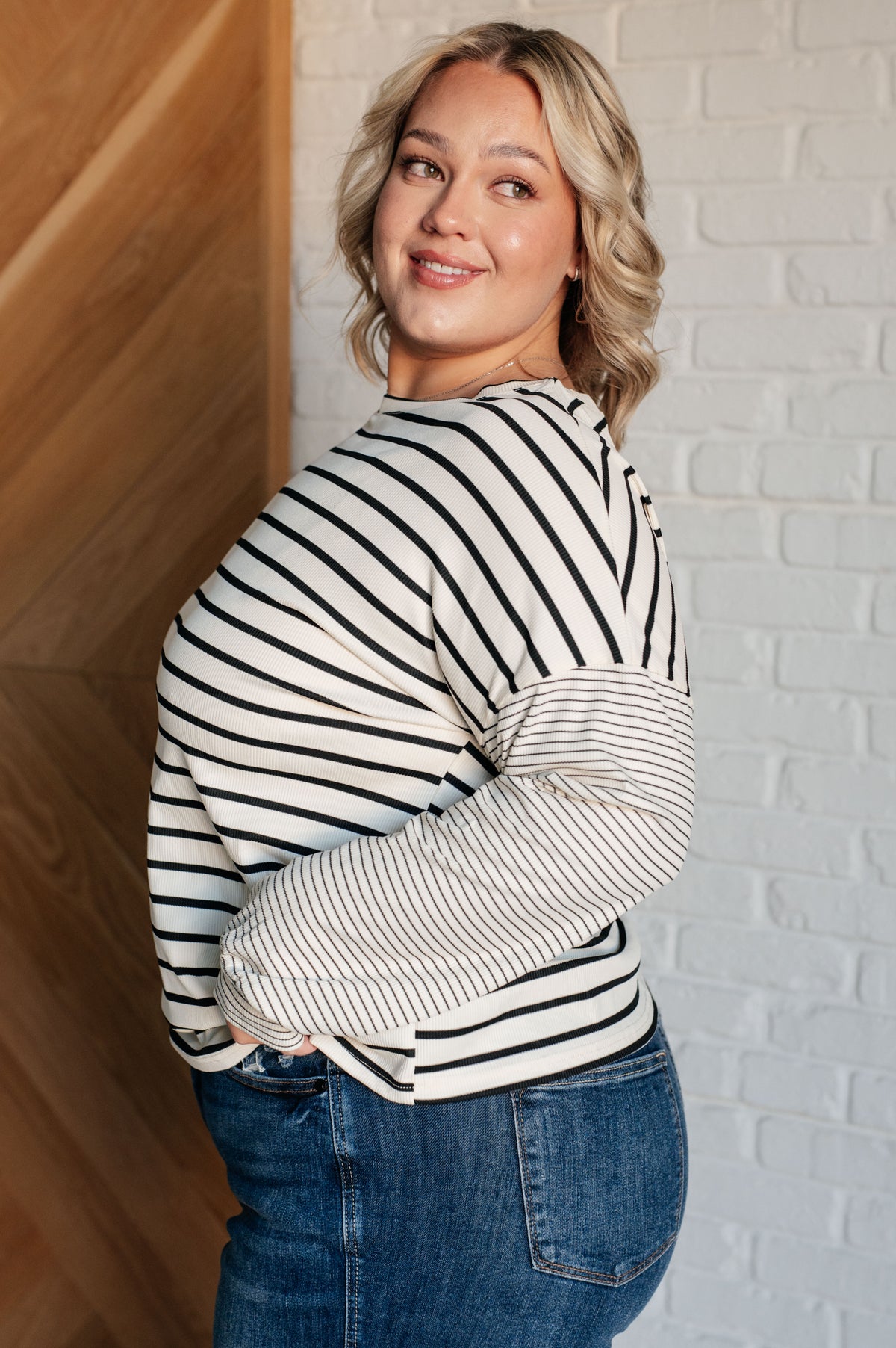 Super Clever Patchwork Striped Top in Ivory - 12/3/2024