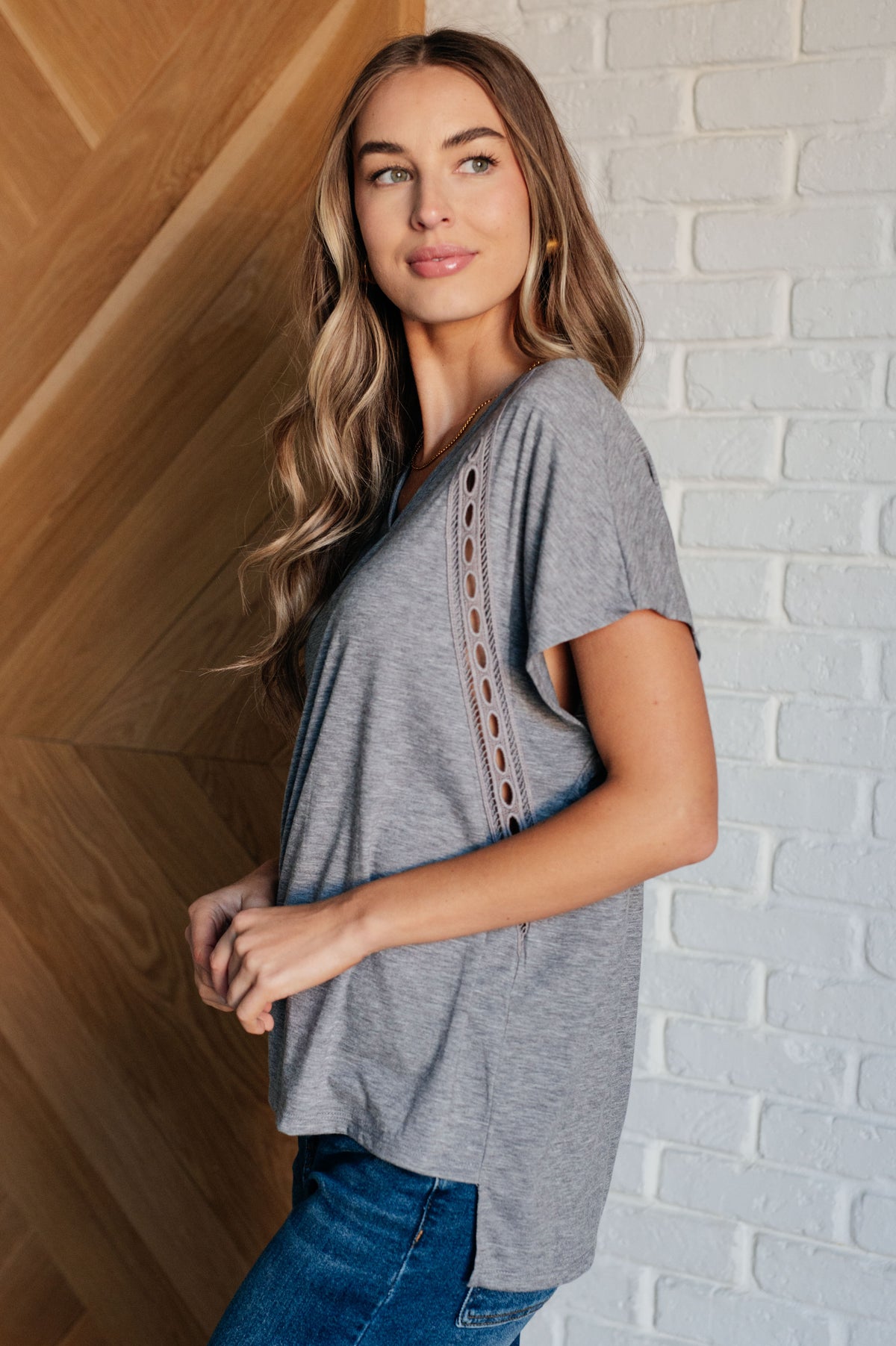Take it Easy Eyelet Trim Top - 6/12/2025