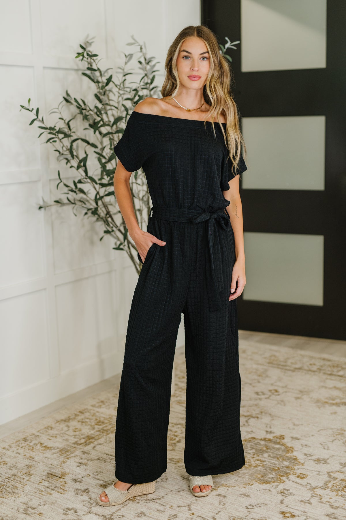 PREORDER: Textured Knit Jumpsuit in Black - Ships in 2-3 weeks