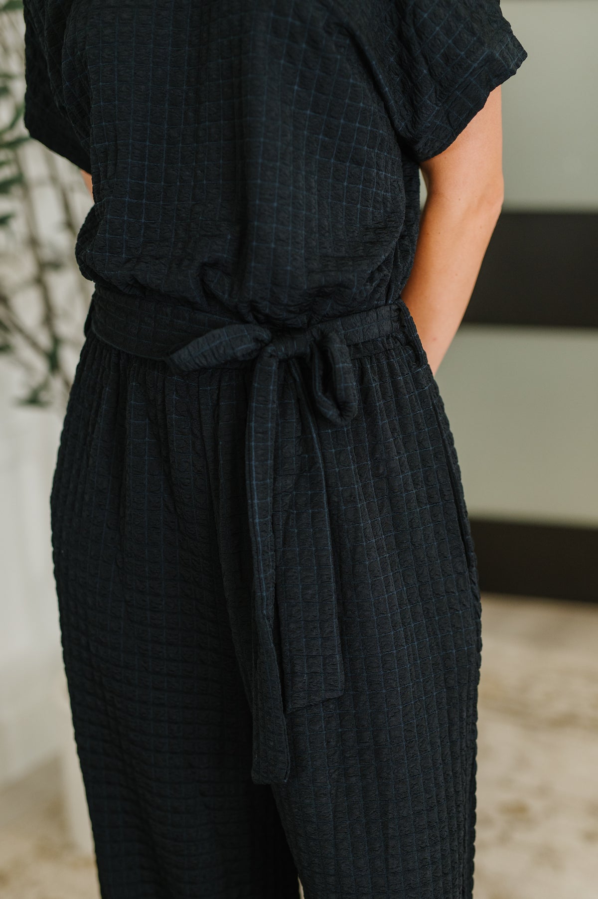 PREORDER: Textured Knit Jumpsuit in Black - Ships in 2-3 weeks