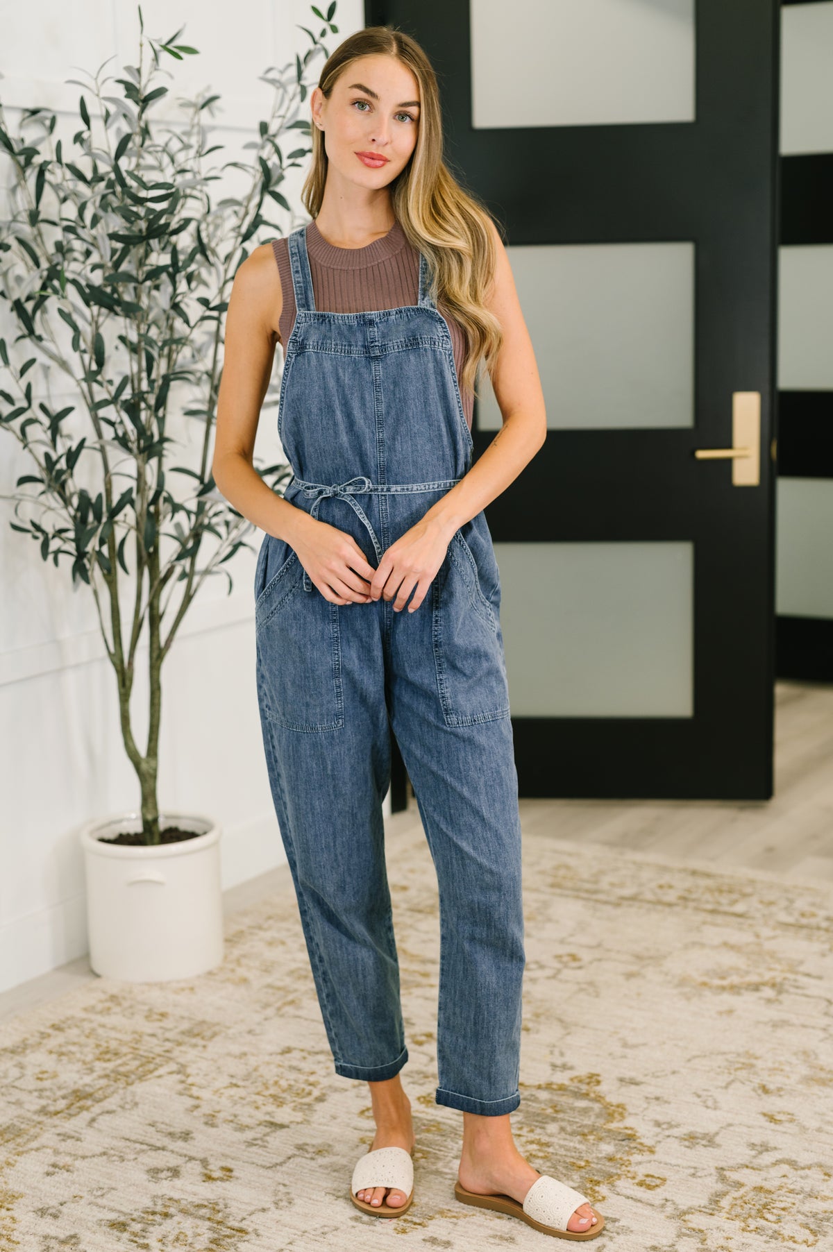 Too Cute to Compute Waist Tie Overalls in Dark Blue - 7/22/2025 NEW