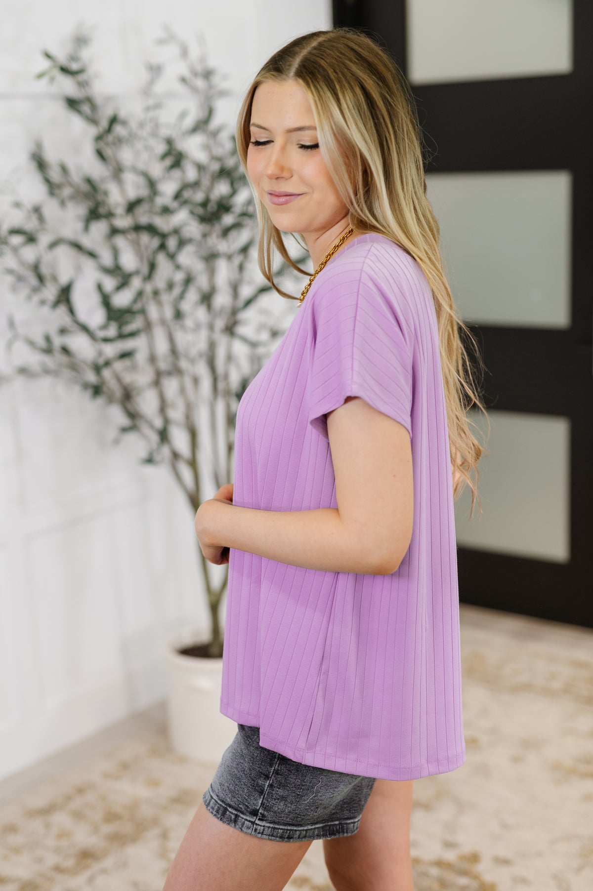 Top Shelf Basic V-Neck Ribbed Tee in Lavender - 6/17/2025 NEW