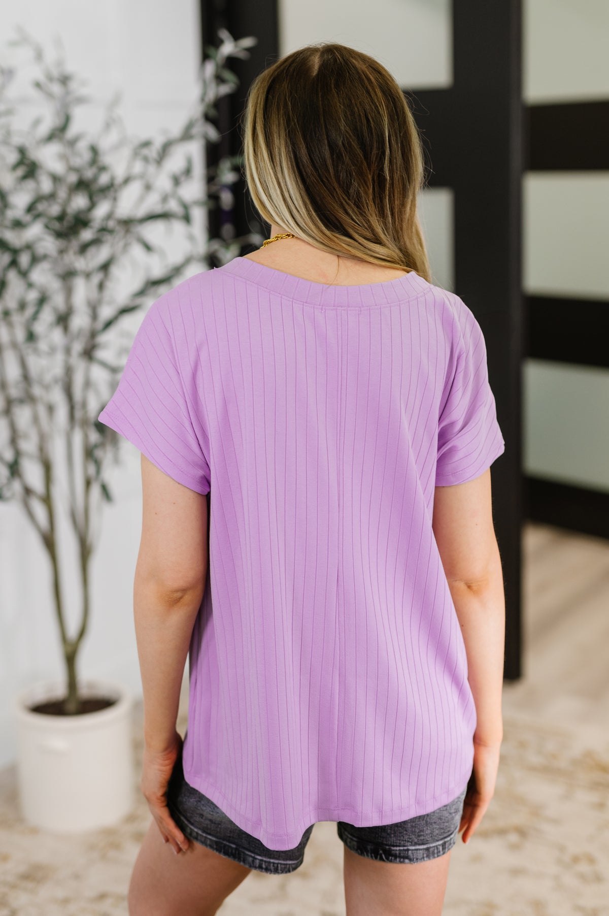 Top Shelf Basic V-Neck Ribbed Tee in Lavender - 6/17/2025 NEW