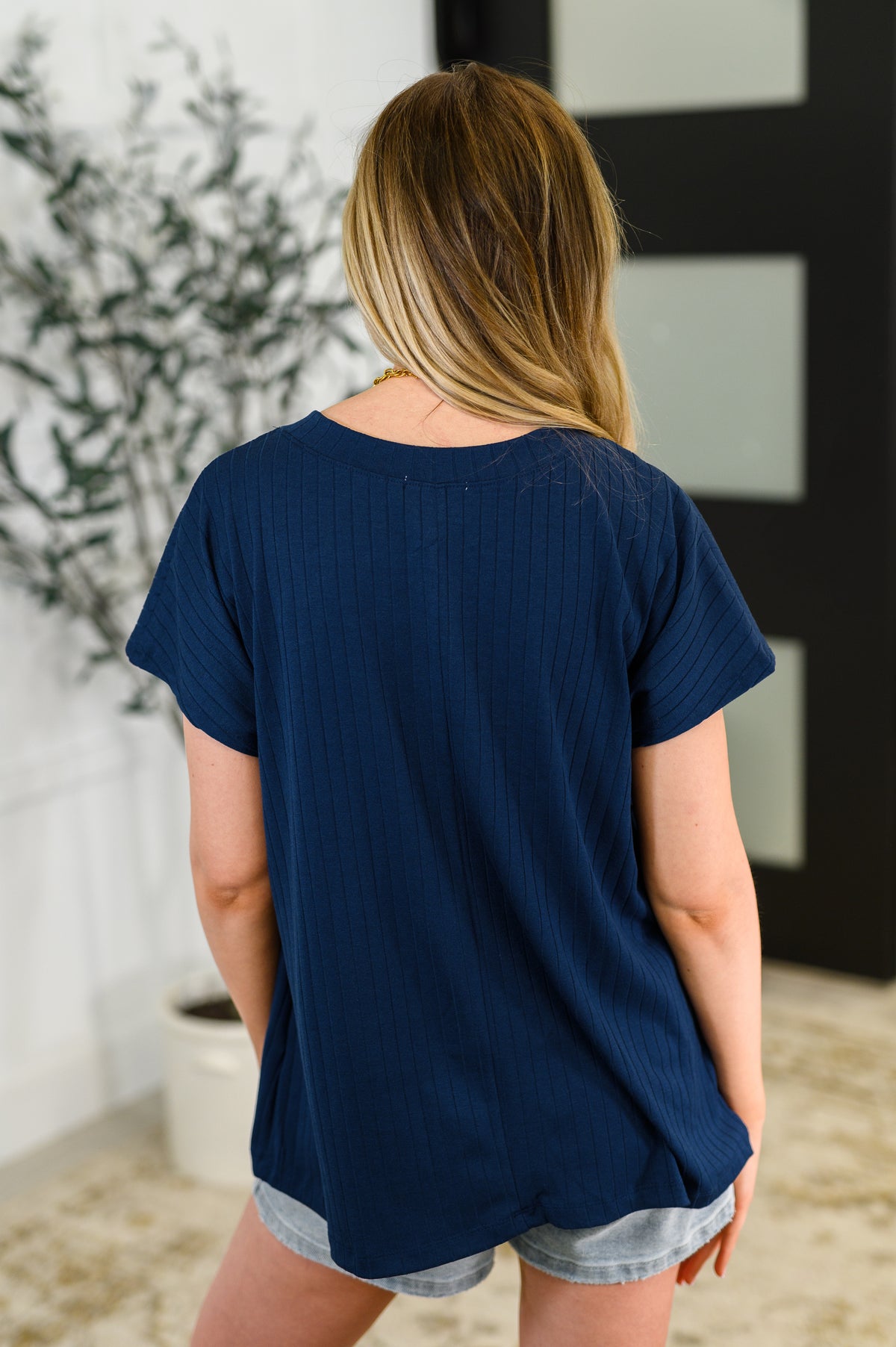 Top Shelf Basic V-Neck Ribbed Tee in Navy - 6/17/2025 NEW