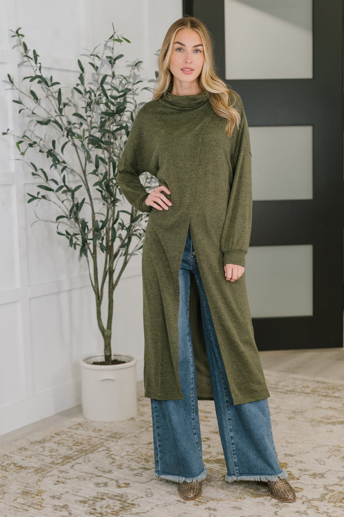 Travel City Scape Turtle Neck Tunic in Olive - 11/11/2025