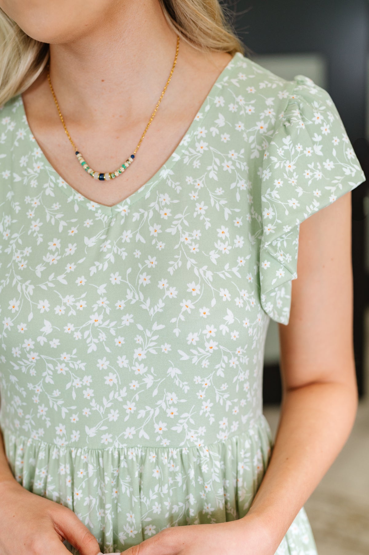 Twirl Me Softly Flutter Sleeve Dress in Sage - 7/18/2025 NEW